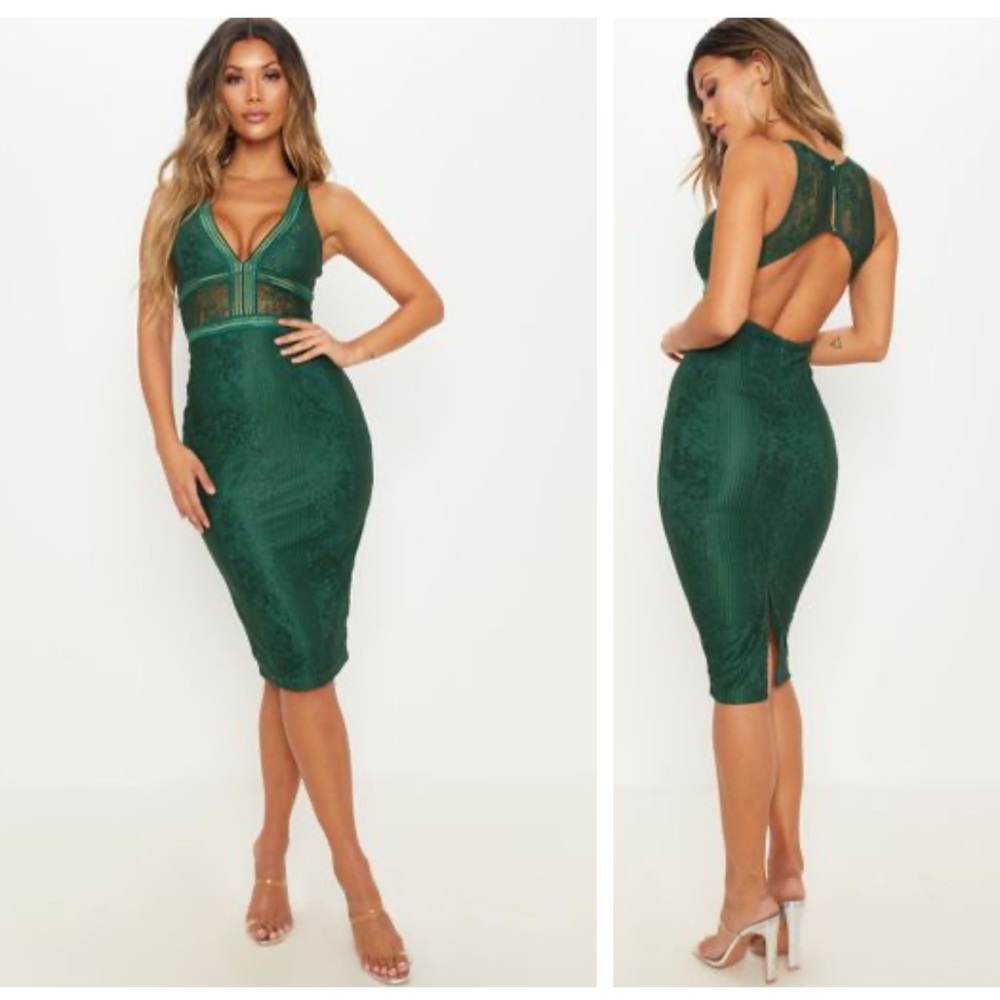 Plunge Lace Open Back Midi Dress